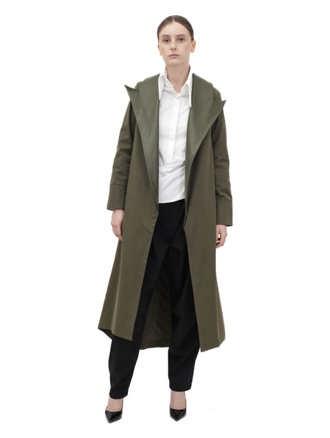 LEATHER-FLAP OLIVE COAT