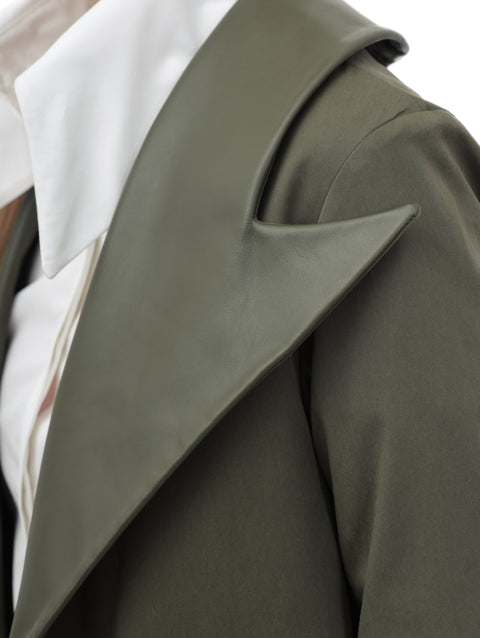 LEATHER-FLAP OLIVE COAT