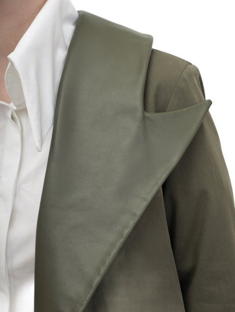 LEATHER-FLAP OLIVE COAT