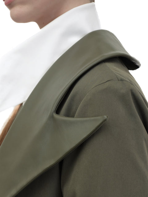 LEATHER-FLAP OLIVE COAT