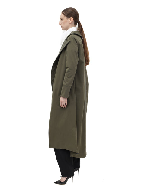 LEATHER-FLAP OLIVE COAT